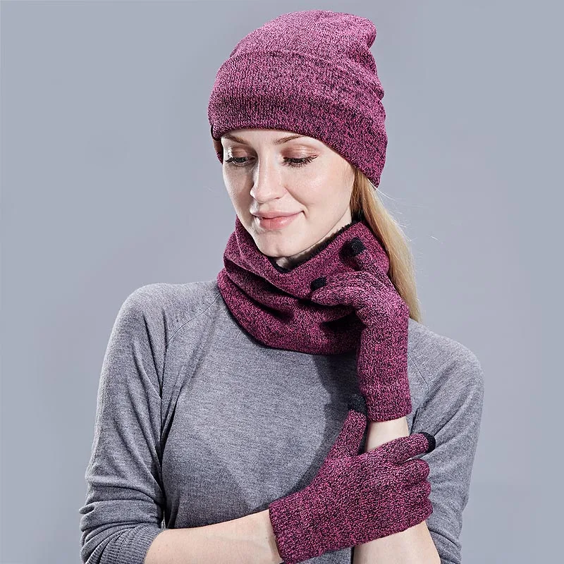 Winter Warm Unisex Scarf Hat & Glove Sets Thick Infinity Scarf Smart Touch Screen Texting Gloves Set Skullies Beanies