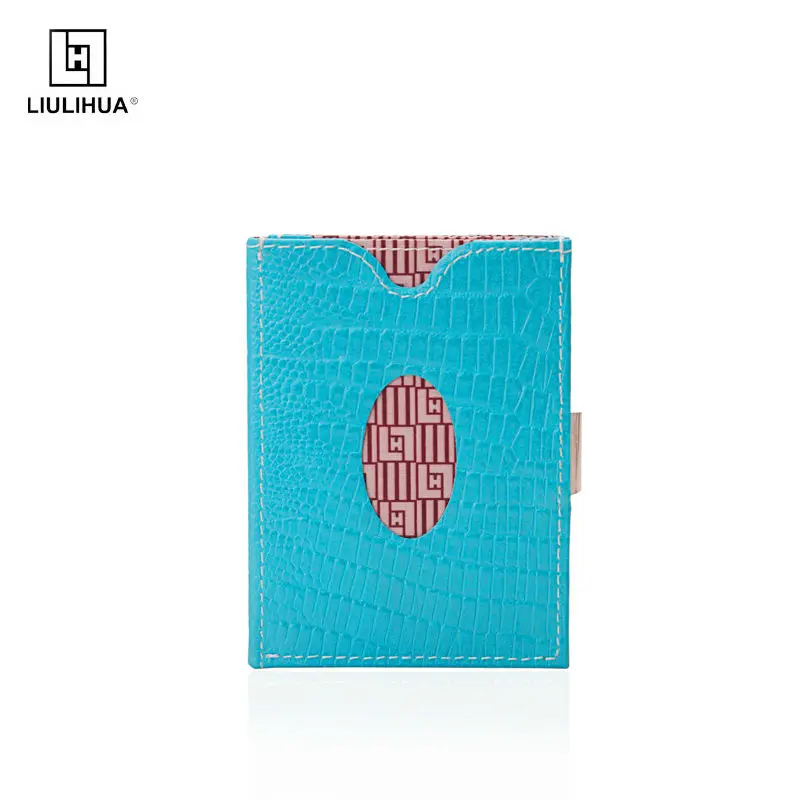 LIULIHUA Trifold Real leather Bank Card Holder with stainless steel lock High End Men Designer Luxury Travel Wallet Unique Purse