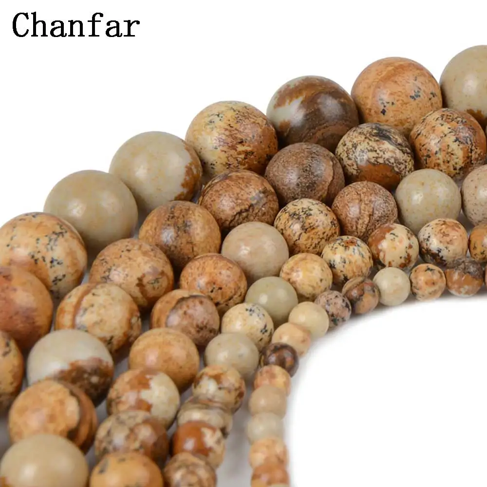 Chanfar Brown Round Picture Stone Beads Natural Stone Beads for Jewelry making 4/6/8/10/12mm