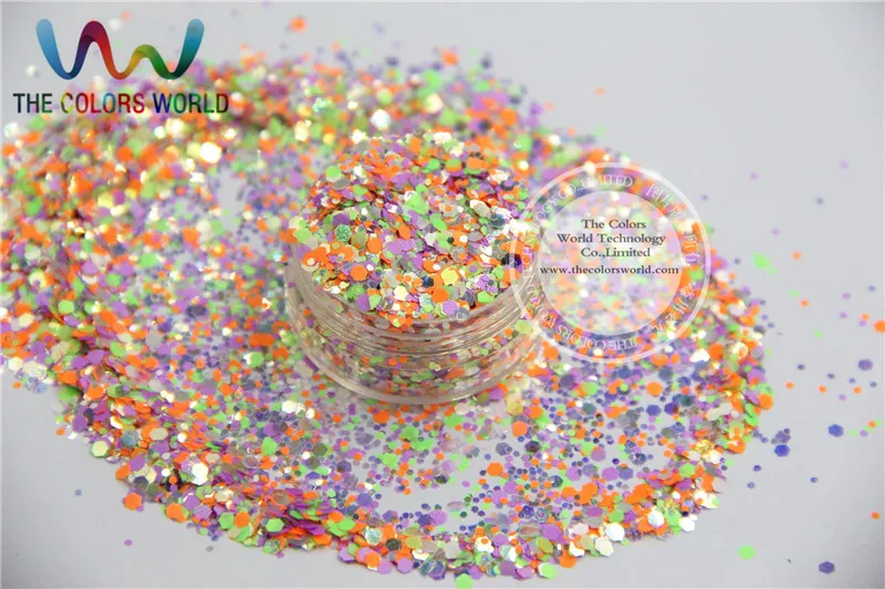 

A0104-166 Mix size Iridescent Neon Color Solvent Resistant Glitter for Nail Polish Acrylic, DIY supplies1pack=50g