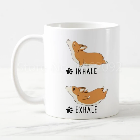 Funny Inhale Exhale Corgi Yoga Coffee Mug Novelty Cute Dogs Cup Lovely Pet Fawn Animal Lover Gifts Puppy Paw Ceramic Cups 11oz