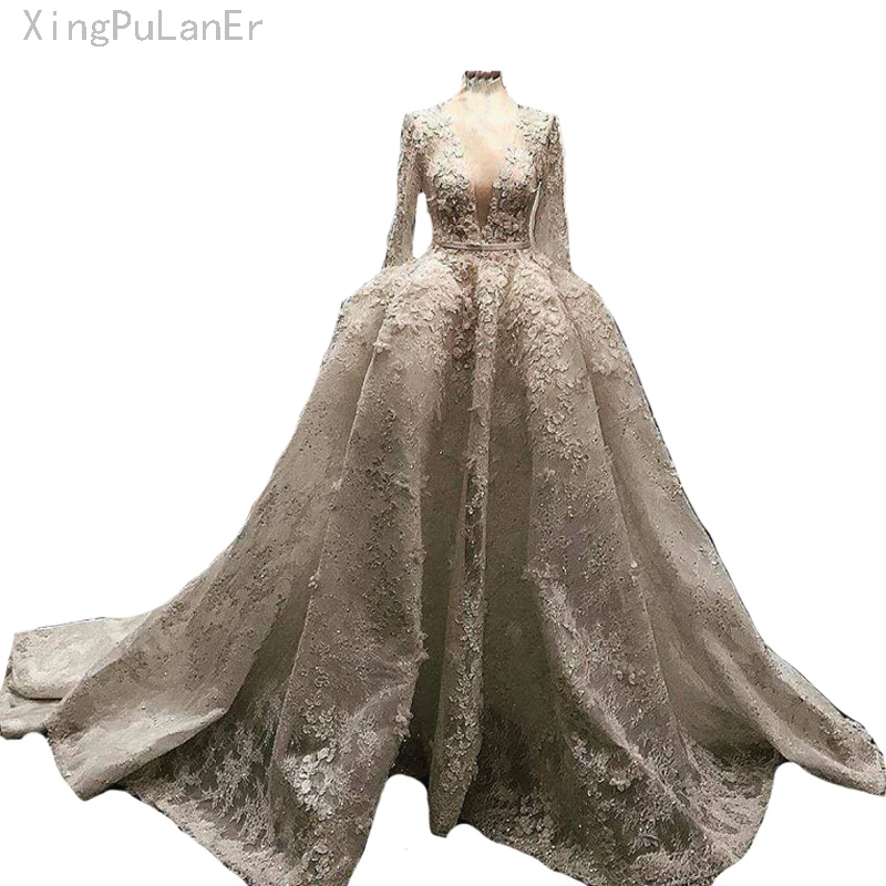 Vestido De Noiva 2019ลูกไม้แขนยาวชุดแต่งงานหรูหรา Appliques Dubai Arabia เจ้าสาวชุดบอลชุดเจ้าหญิงงานแต่งงานชุด