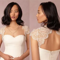New Simple White Ivory Lace Bridal Jackets Wraps Bolero Lace Wedding Jackets Backless Cap Sleeves Bolero Jackets Wedding Capes