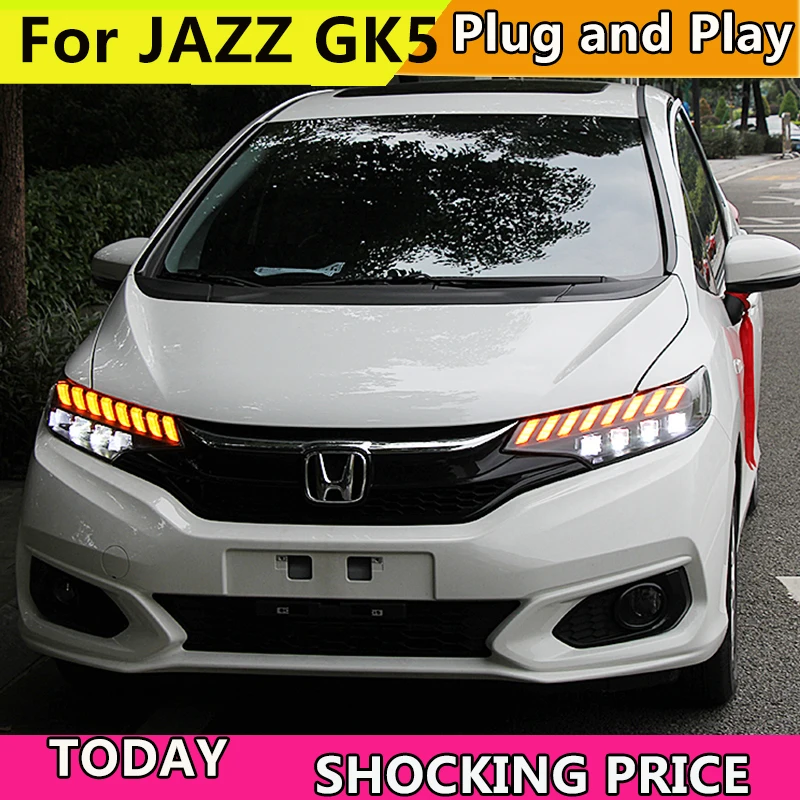 For Honda FIT JAZZ GK5 2014-2018 Headlights LED DRL Running lights Bi-Xenon Beam Fog lights angel eyes Auto