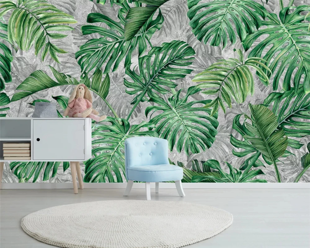 beibehang Customized modern wallpaper Nordic minimalist fresh tropical plants green leaves background papel de parede wall paper
