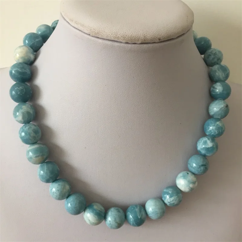 Genuine Larimar Jewelry Gemstone Ocean Sea Stone Beads Marine Necklace with Long Healing Power Energy Gift