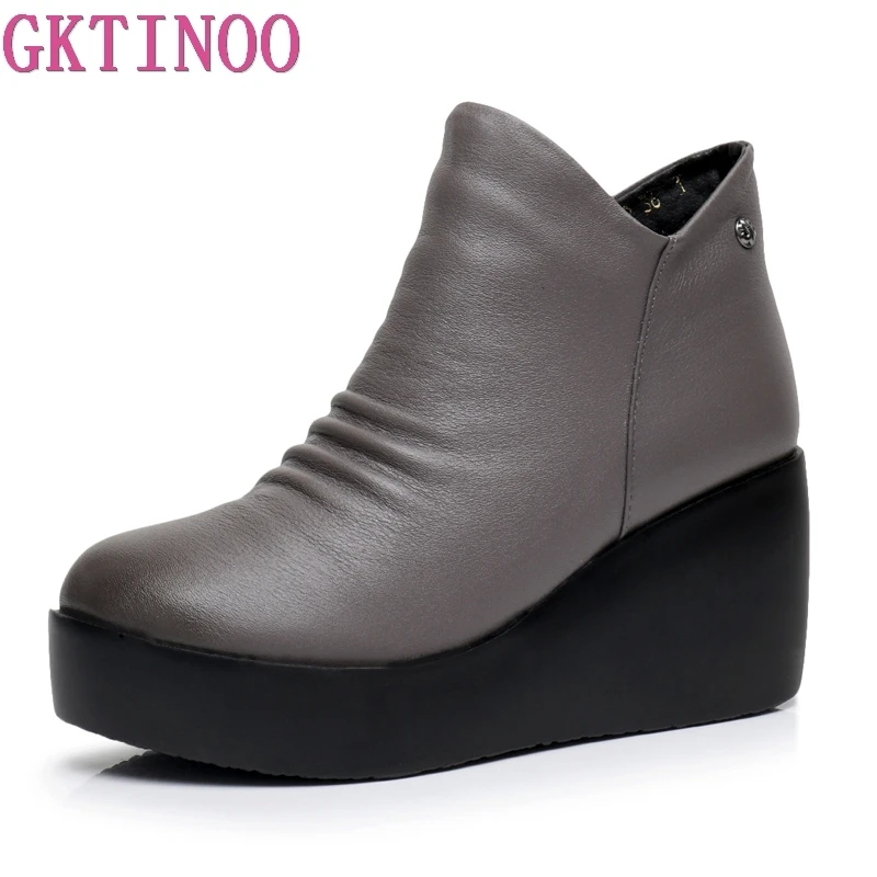 

GKTINOO 2025 New Autumn Winter Women Shoes Woman Genuine Leather Wedges Snow Boots Height Increasing Ankle Women Boots Platform