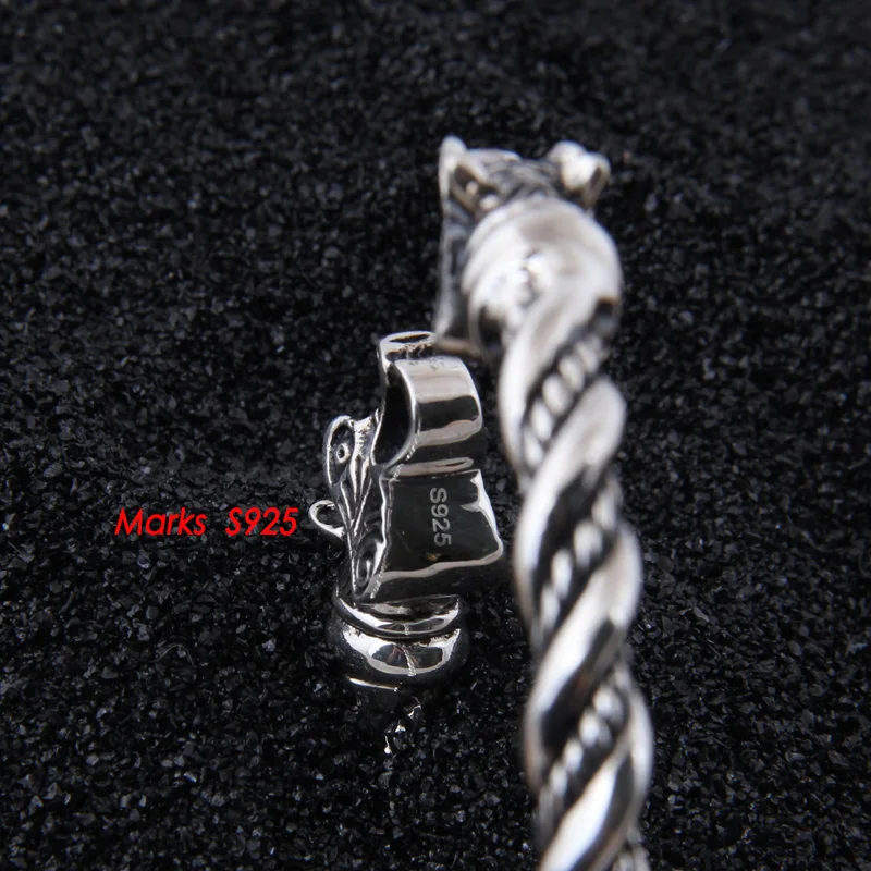 S925 Sterling Silver Viking Wolf Twisted body Bangle with wood box as gift for men or women