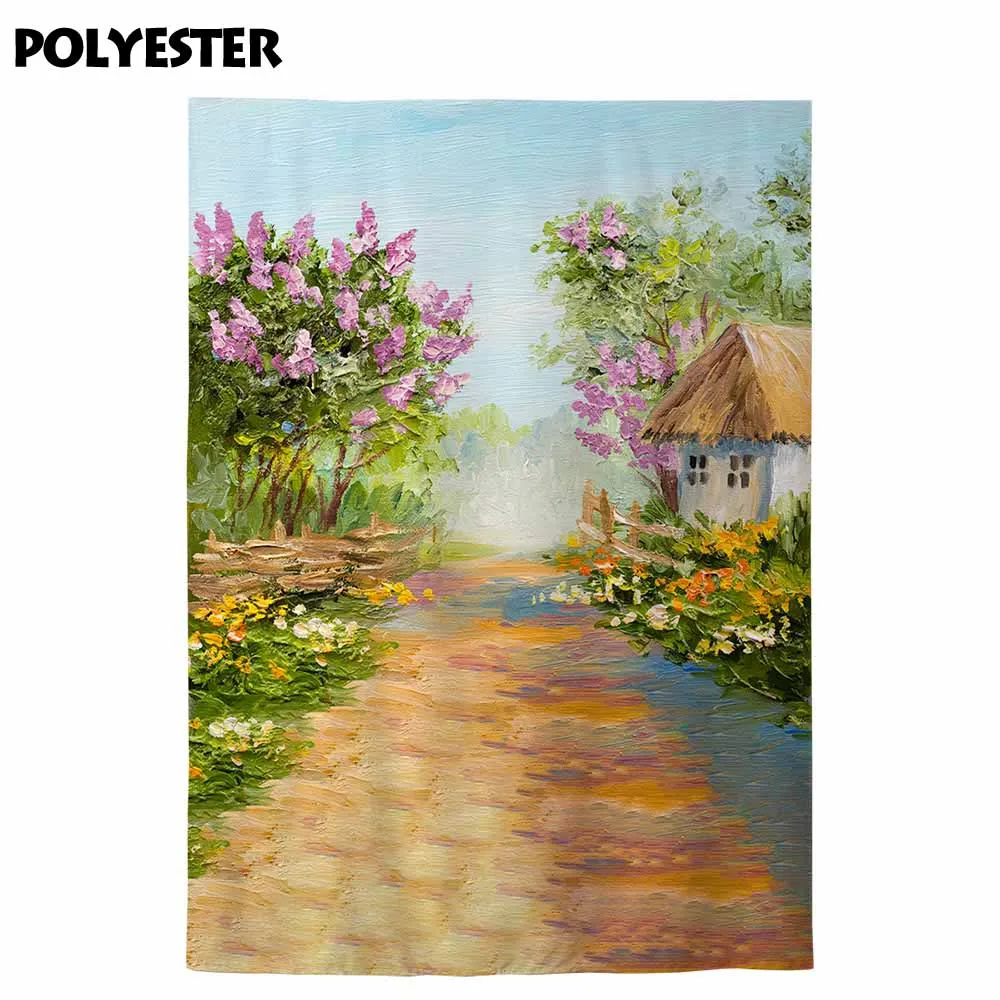 Allenjoy photography backdrops Spring painting flower tree cottage fence road photo background studio photocall photophone new