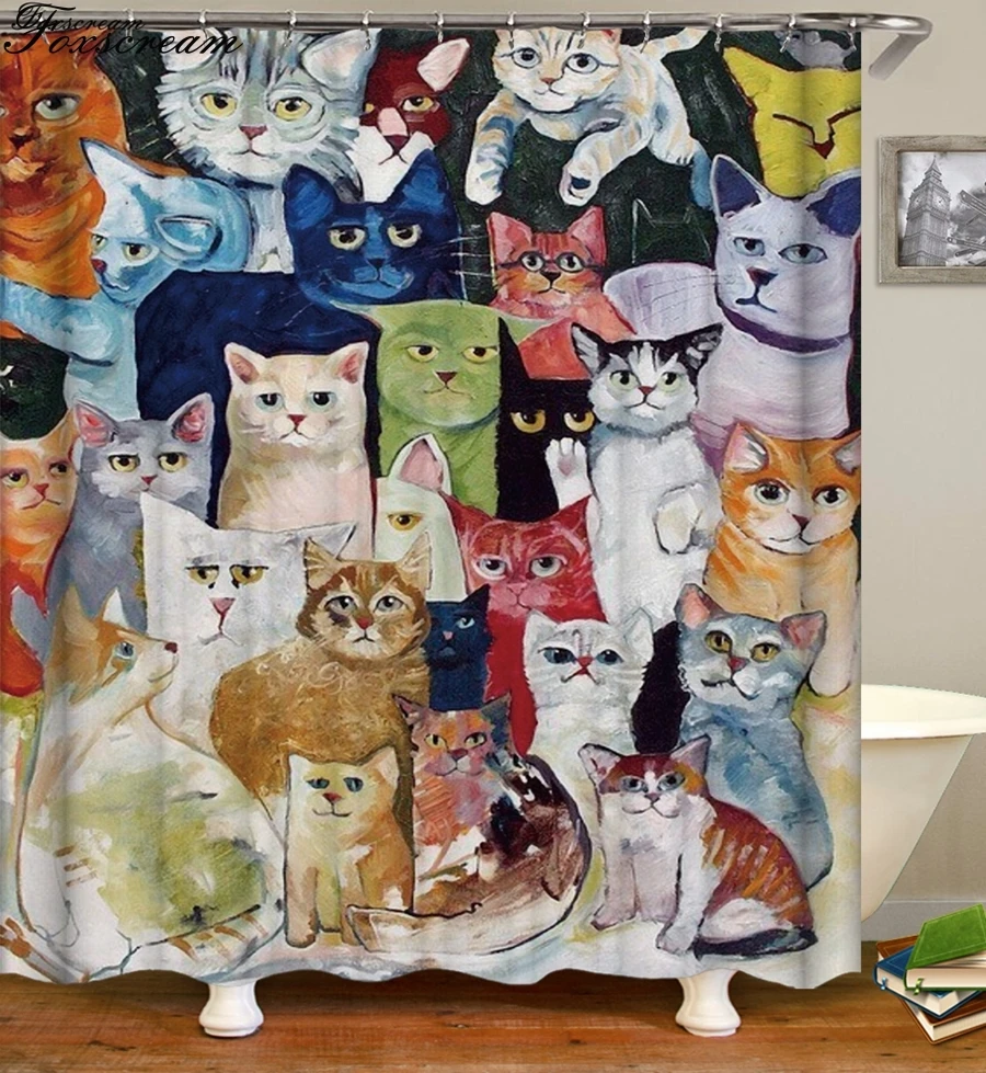 Cat shower curtains bathroom shower curtain Cute 3D fabric shower curtain with hooks  funny waterproof shower curtain or Mat