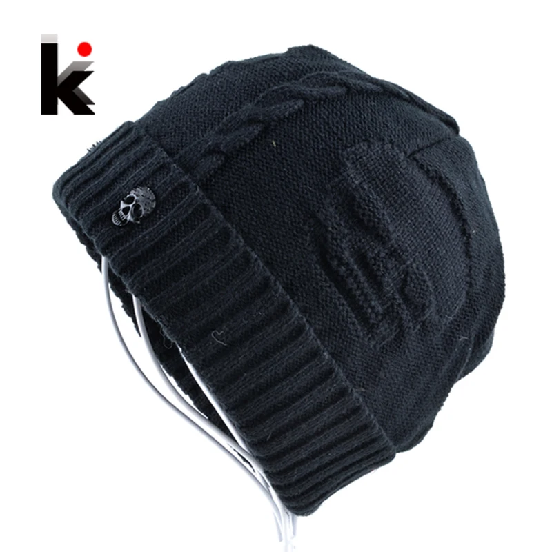 Mens Skullies Winter Hat Beanies Knitted Wool Hip Hop Stocking Hat Plus Velvet Rasta Cap Skull Bonnet Hats For Men