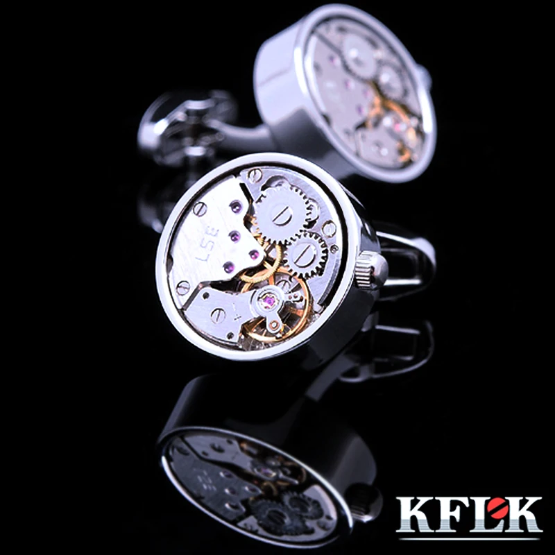 KFLK jewelry shirt cufflinks for mens Brand  watch movement mechanical cuff links Buttons Male High Quality  guests