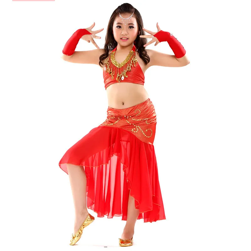 สไตล์ใหม่ Kids Belly Dance เครื่องแต่งกาย Oriental เครื่องแต่งกายเต้นรำ Belly Dance Dancer เสื้อผ้า Kostum Tari India สำหรับเด็กไม่มีแขน