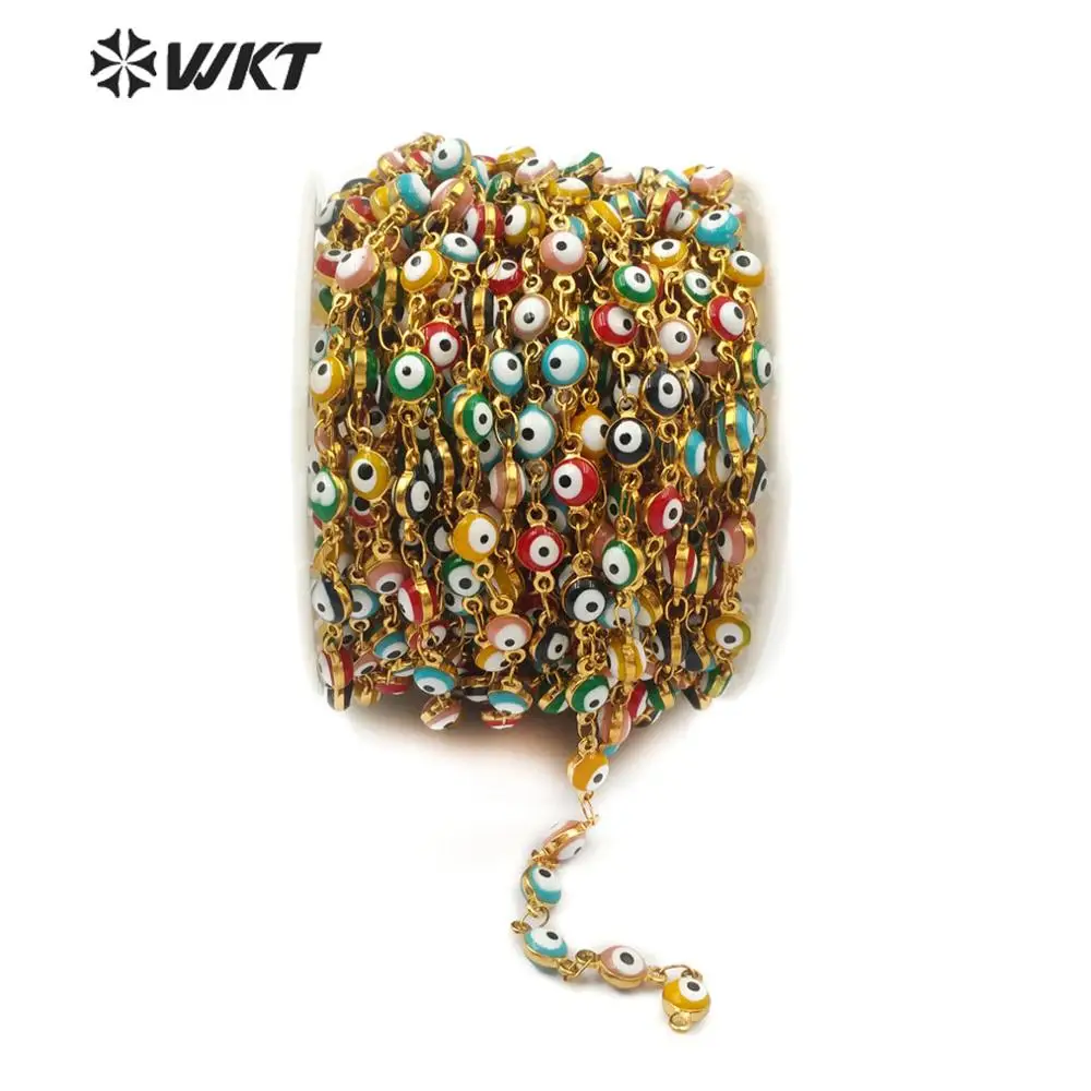 WT-RBC102 WKT Multi Colors Random Bead Stainless Steel Devil Eye Chain Gold Plated Rosary ACC For Women Stylish Jewelry