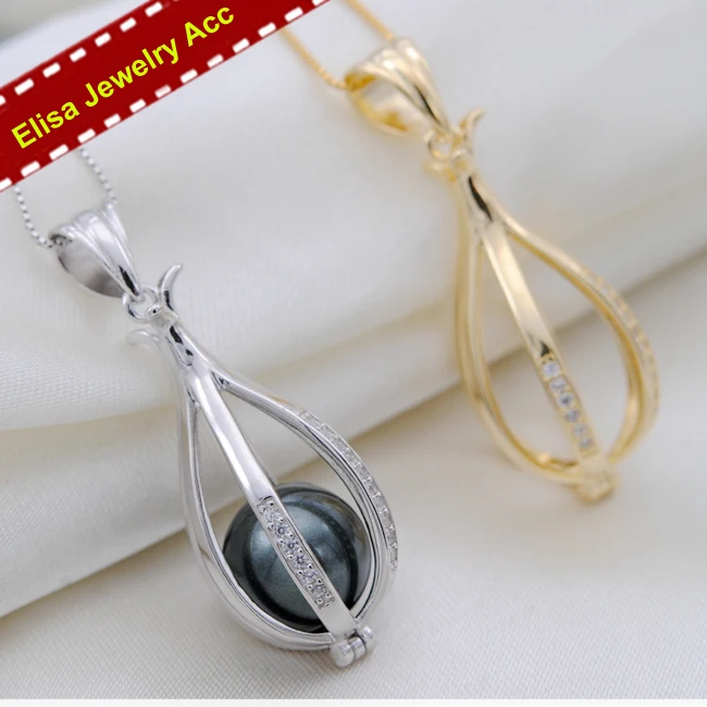 Fashion S925 Sterling Silver Pearl Cage Pendant Accessory Women DIY Pearl Pendant Holder Silver&Gold 3pcs/Lot