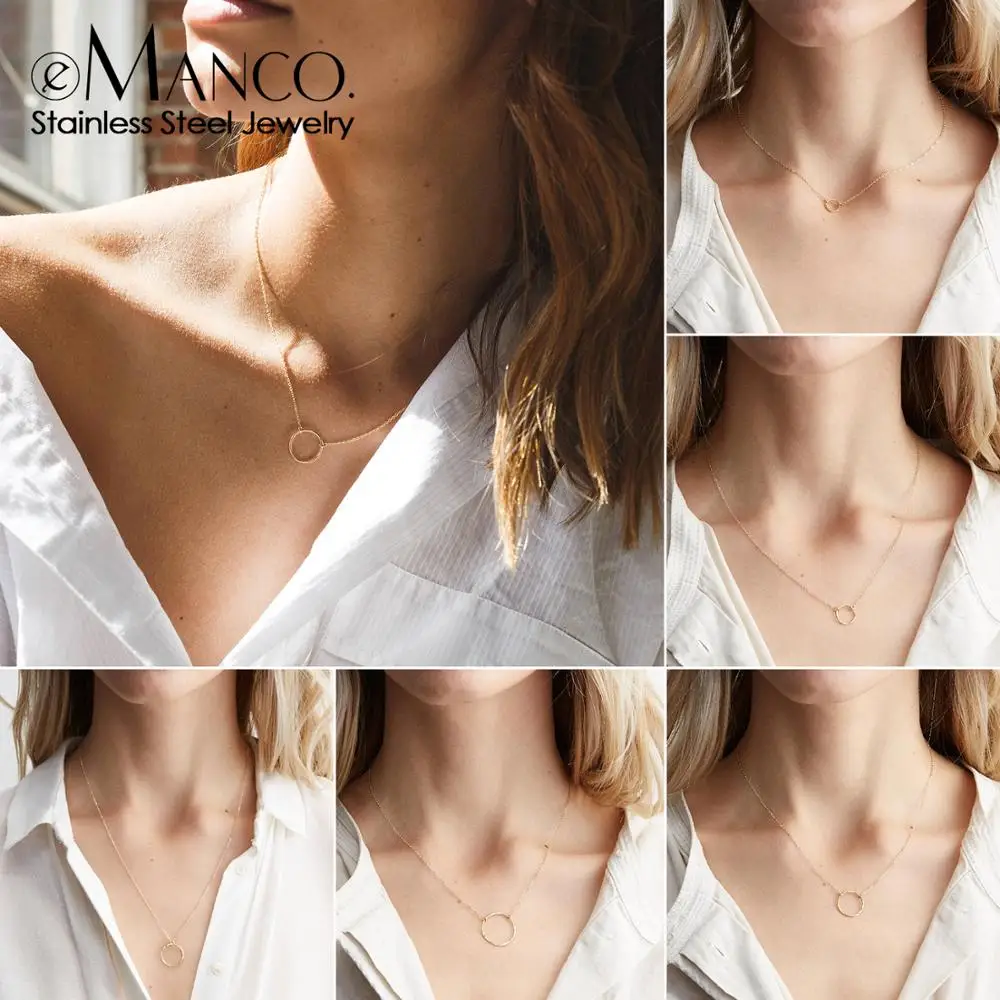 e-Manco Minimalist Choker Necklace Simple Stainless Steel Necklace for Women Round Circle Pendant Necklace 9MM/11MM/15MM/20MM