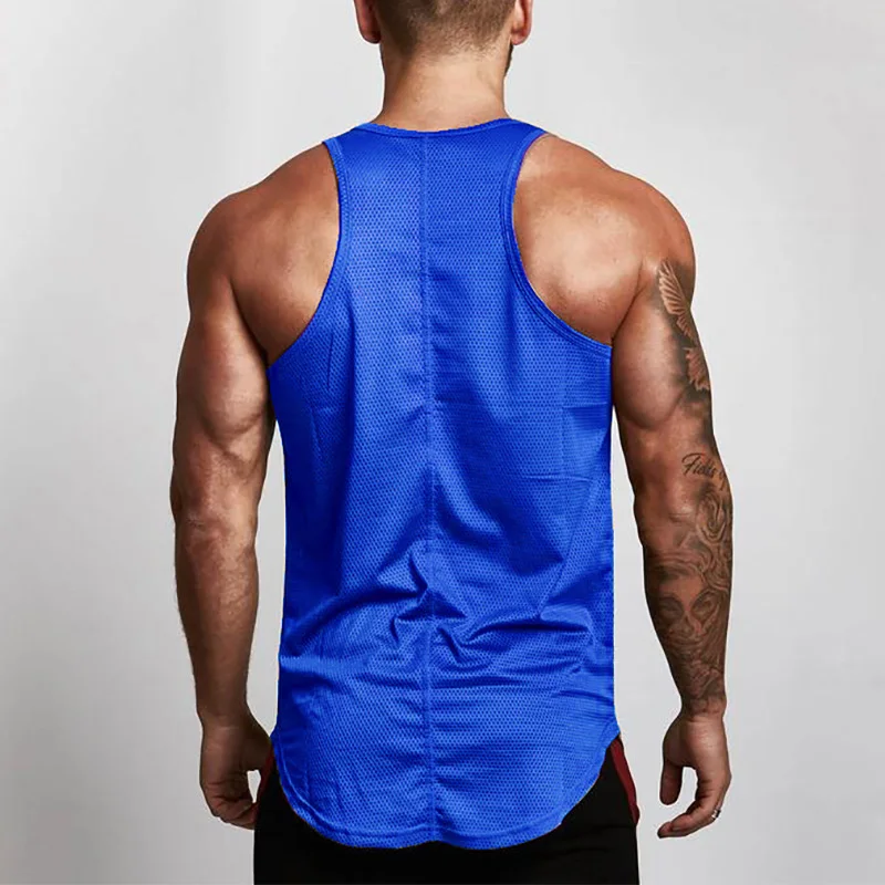 2023 Gyms Tank Tops Men's Mesh Waistcoat O-neck Body Building Tank Top Men's Sleeveless Muscle Man Fitness Tops