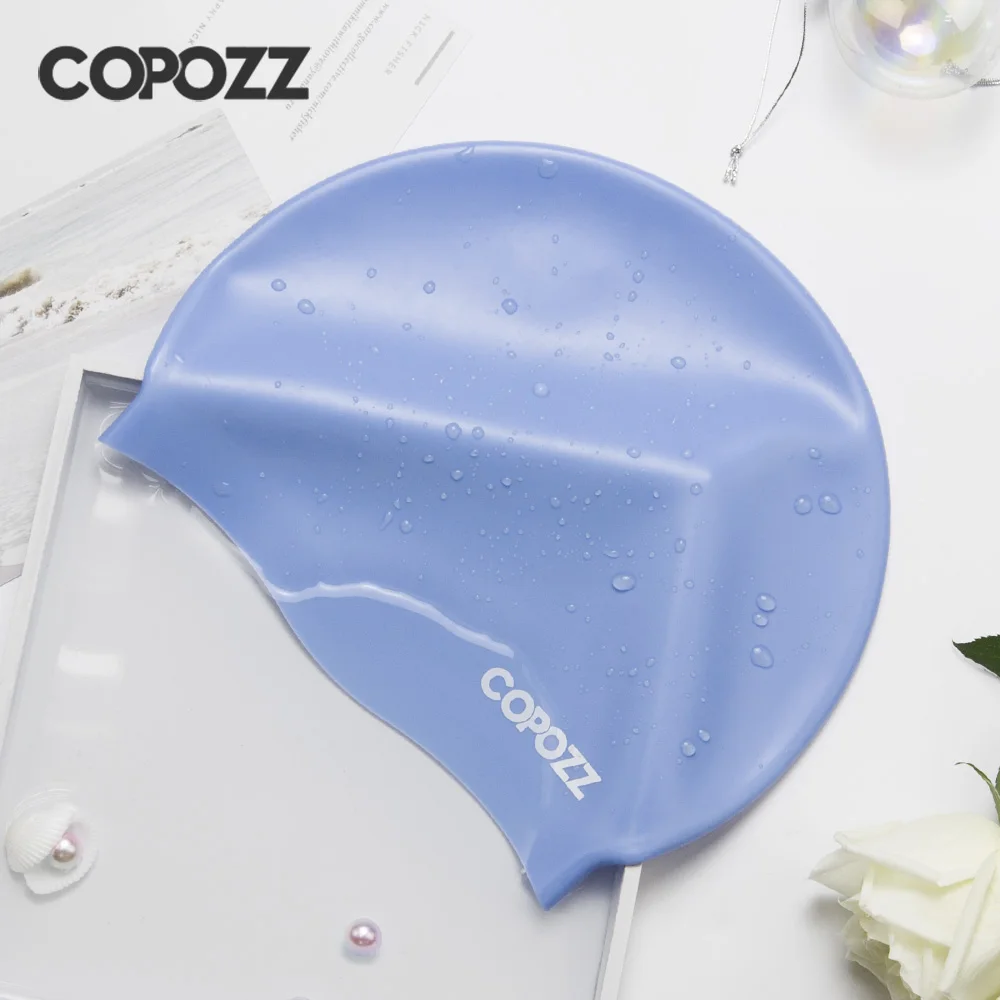 Copozz Men women elastic large size candy color swimming wear hat Adults Waterproof swimming hat silicone swimming caps badmuts