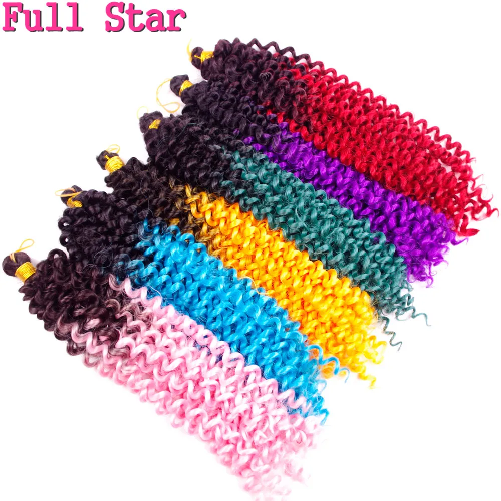 Full Star-Extension Capillaire Synthétique Bouclée pour Femme Noire, Tresses au Crochet, Ombré, Marron, Bleu, Rose, en Vrac