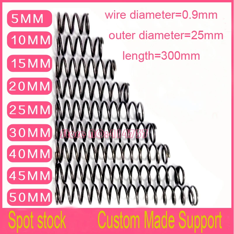 5pcs 0.9*25*300mm series  spot spring 0.9mm wire compression pressure springs 0.9*25*300mm