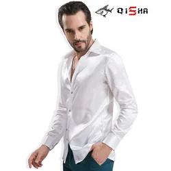 Luxury Clothing Shirt Men Brand Satin Silk Wedding Shirt Attend Party Bridegroom Shiny Dress Plain White Tuxedo Shirt For Men