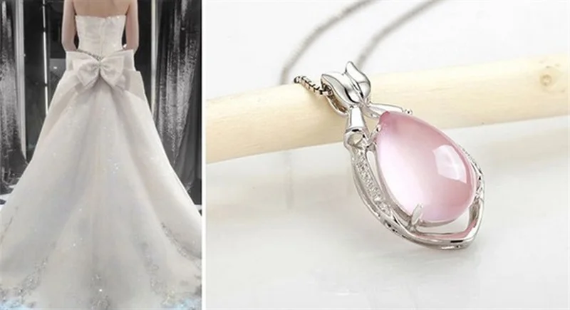 Fashion 925 Sterling Silver Water Drop Wedding Necklace Natural Gem Stone Pink Quartz Pendant Necklace for Women