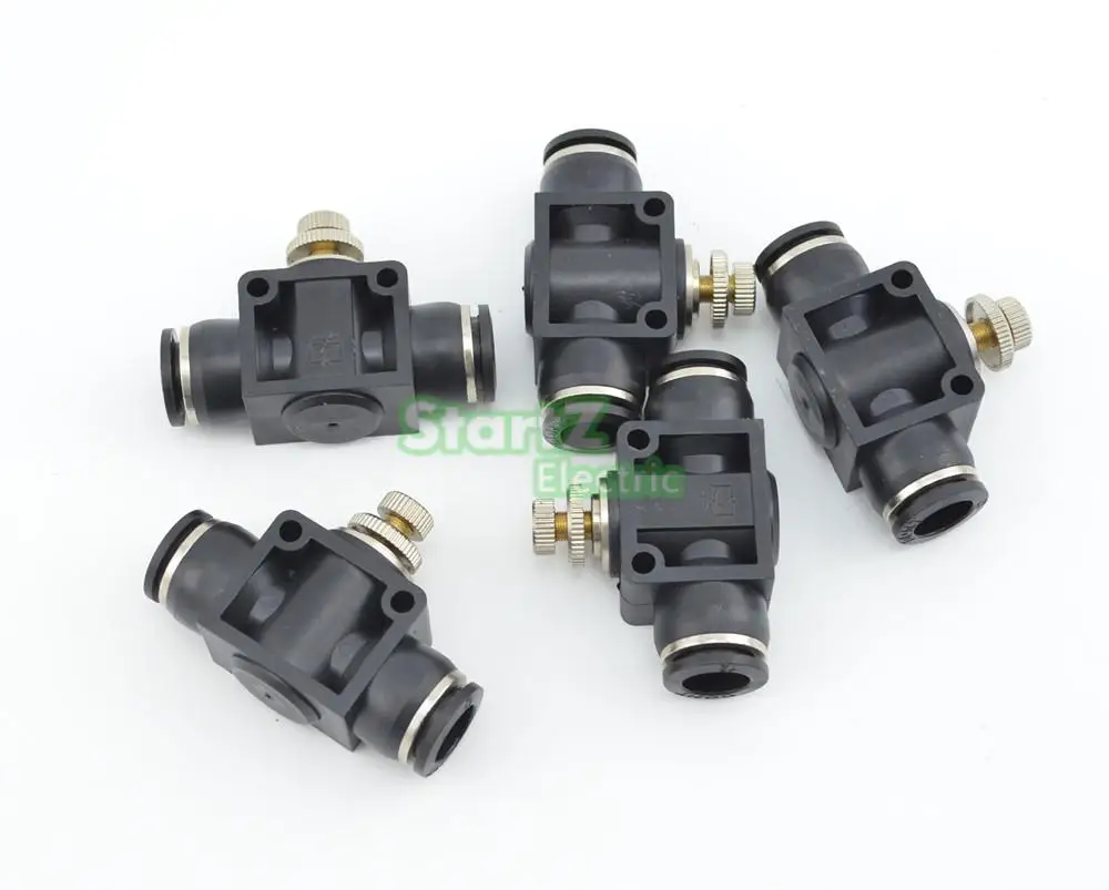 Válvula de control de flujo de alta calidad, accesorio neumático de 5 piezas, color negro, 12mm, Conector de control de velocidad, DSA-12