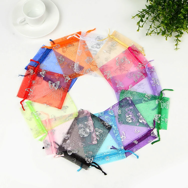 

Hotsale 100pcs/lot Small Organza Bags 9x12cm Small Christmas Drawstring Gift Bag Cute Candy Jewelry Packaging Bags & Pouches