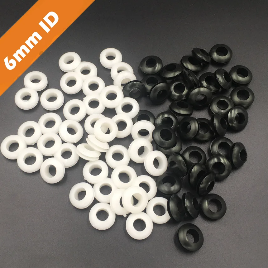 220pcs 6mm Inner Diameter Black White Dual Side Open Hole Plug Cable Wiring Rubber Protector Ring Seal Grommet Gasket