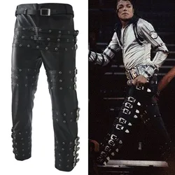 Michael Jackson Punk Rock BAD Concert Performance Imitate Leather Trousers Pants Chaparajos