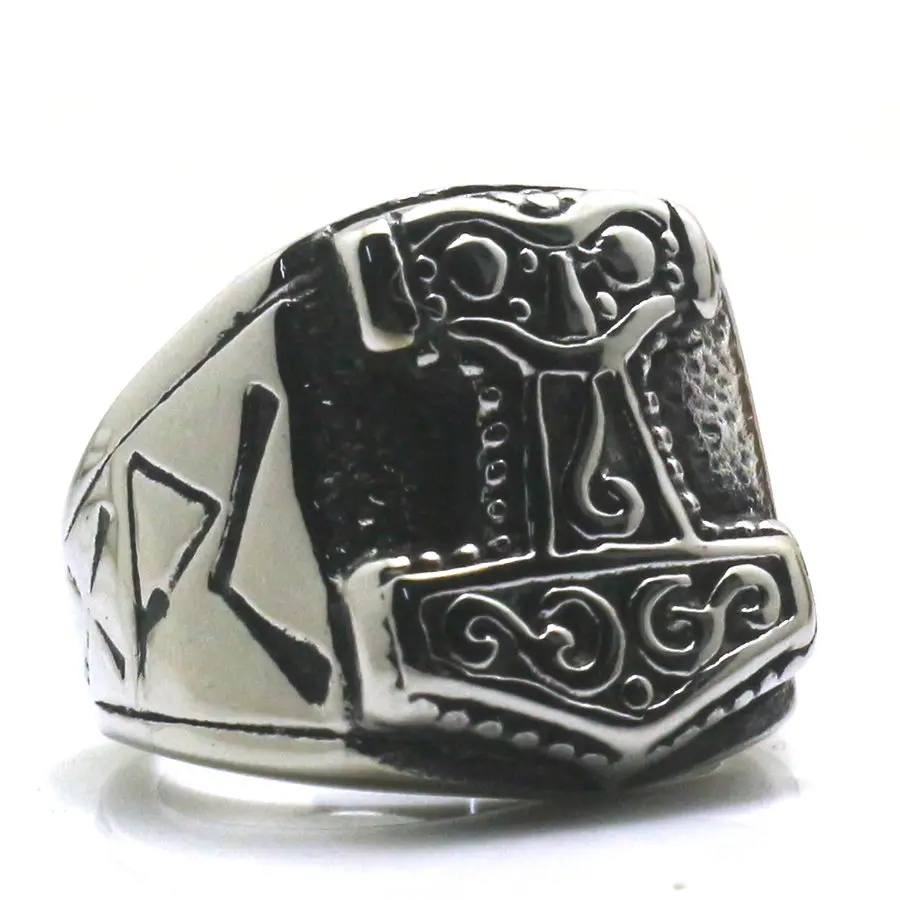 Size 8 to Size 16 Mens Boys 316L Stainless Steel Punk Gothic Classic Thor\'s Hammer Ring Newest