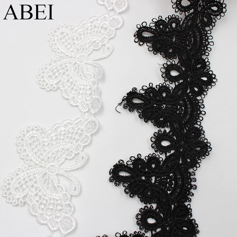 2yards/lot Balck White Embroidery Fabric Lace Trims Flower Butterfly Polyester Ribbon Wedding Party Dress Decors Sew Accessories