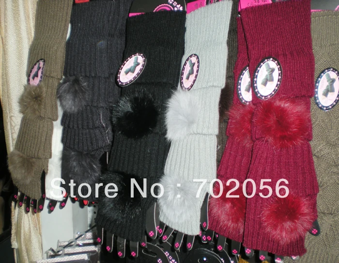 NEW ARRIVAL winter solid Faux fur Knitted Fingerless long Gloves Arm Warmers 24pairs/lot mixed colors #3420