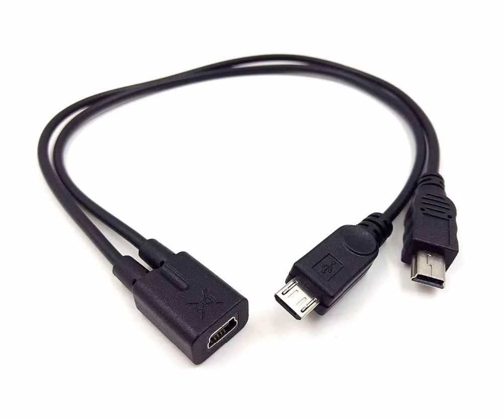 مصغرة USB 1 إلى 2 Y الفاصل كابل ، أوسب 2.0 ميني 5 دبوس أنثى إلى ذكر + المصغّر usb الذكور تحويل عالية السرعة كابل شحن الحبل