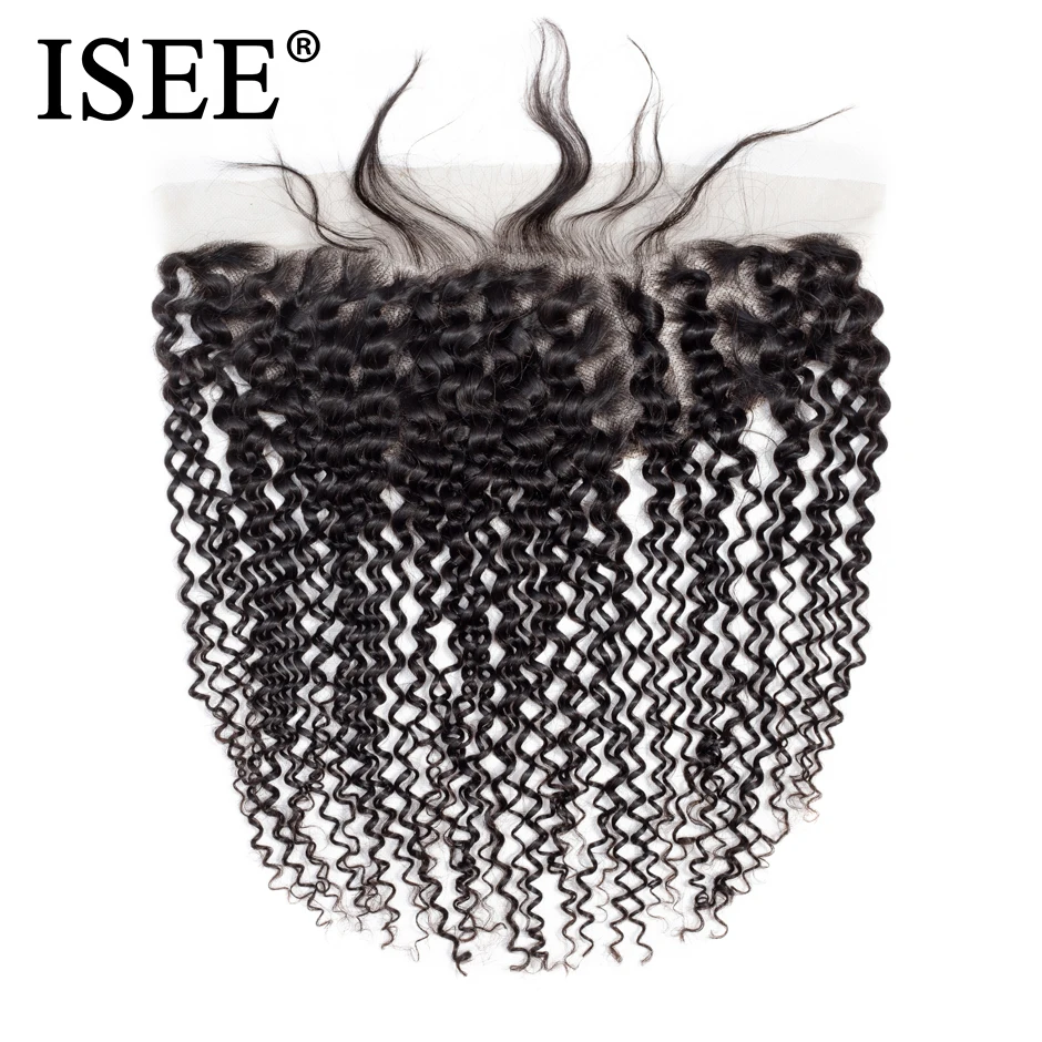 ISEE HAIR Mongolian Kinky Curly Lace Frontal Closure 13*4 Lace Hair Extension Remy 100% Human Hair Nature Color