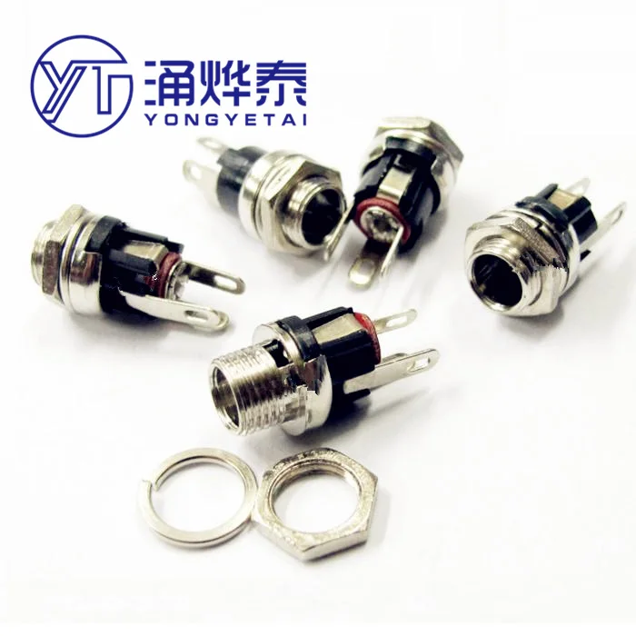 YYT 10PCS DC025M DC-025M DC socket with threaded power socket DC-025 socket 5.5-2.1MM/2.5MM