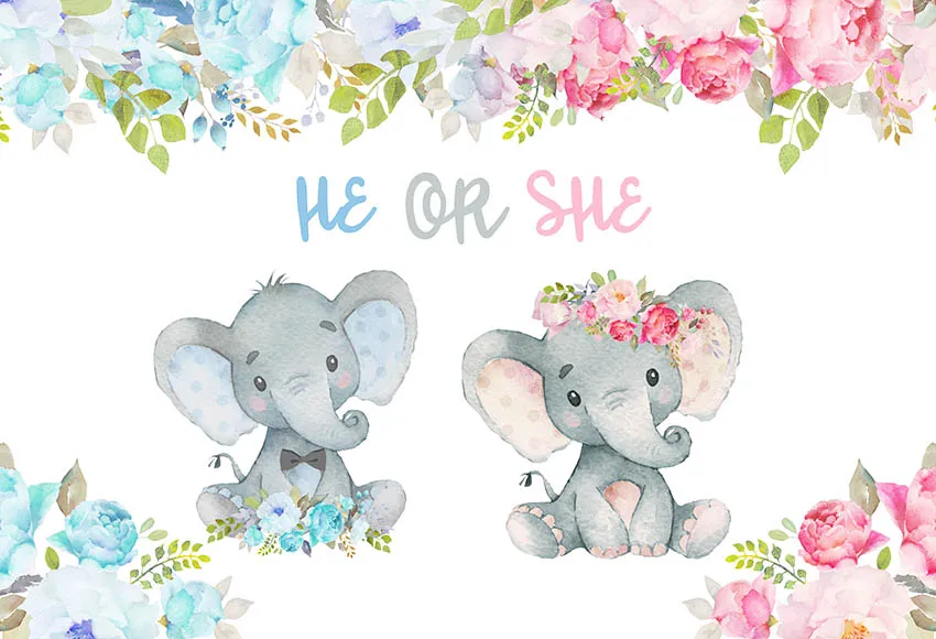 

Pink Flower Leaves boy girl Elephant Baby Shower backdrops computer print Birthday Photography Studio Backgrounds