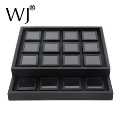 Luxury Gemstone Diamond Display Storage Box Tray Black PU Leather Organizer Stone Case Jewelry Holder Beads Container Ramp Kits