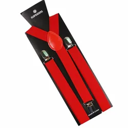 Winfox 1 Inch Wide Male Red Navy Yellow  Y Back Clip On Braces Elastic Unisex Suspender Men Women