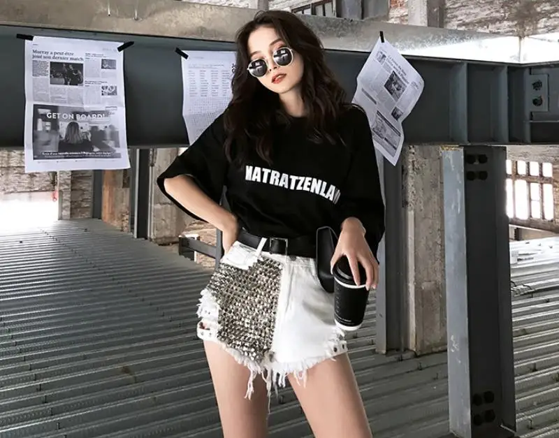 new bf rivet loose wide leg shorts women