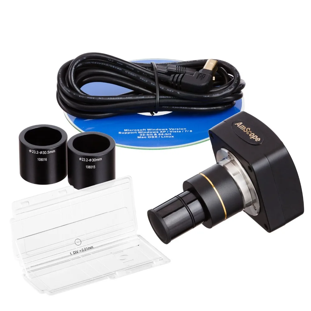 AmScope 1.3MP USB Microscope Camera + Software + Calibration Kit MU130-CK