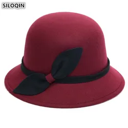 SILOQIN Fashion Elegant Lady's Fedoras Hats 2019 New Style Noble Women's Retro Warm Hat Bow Decoration Female Trend Brands Cap