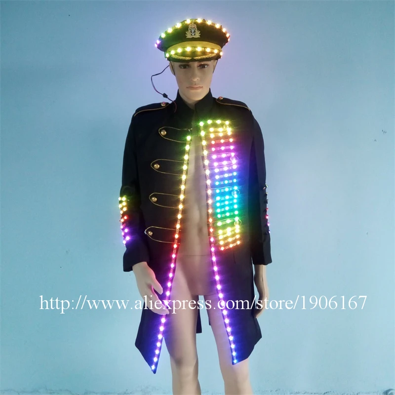 

Colorful Led Luminous Ballroom Costume With Hat Led Light Up Stage Performance DJ Singer Dancer Clothes Host Suit