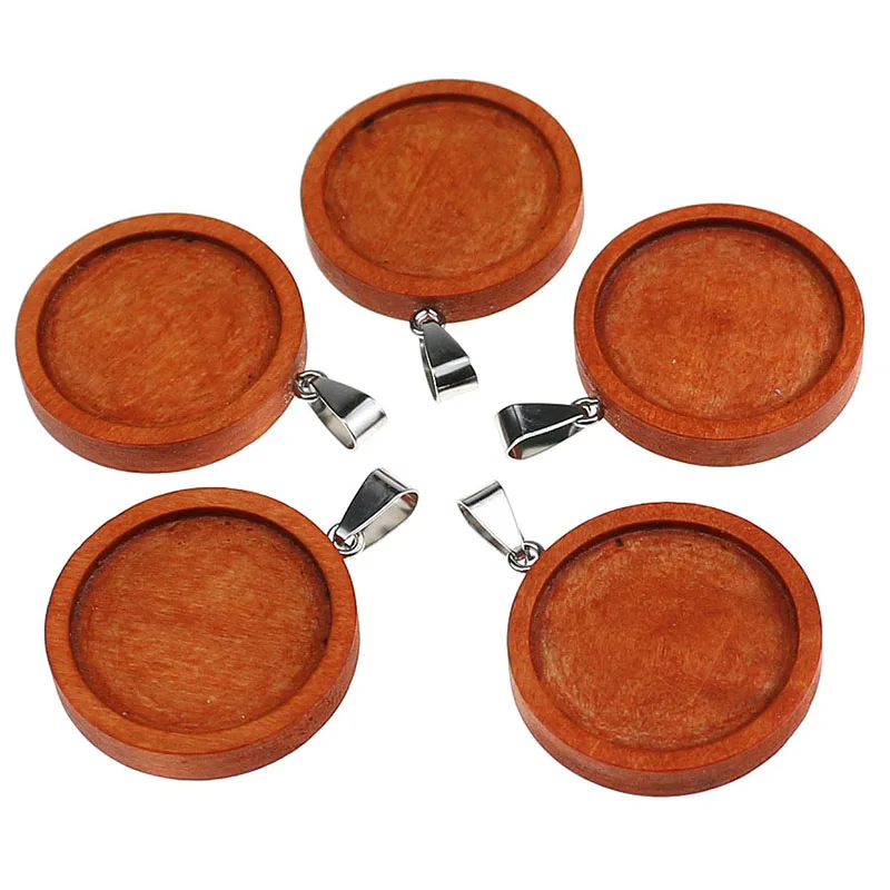 10pcs Vintage Wood Necklace Pendant Setting Cabochon Cameo Base Tray Bezel Blank Fit 25mm Cabochons Jewelry Making Findings