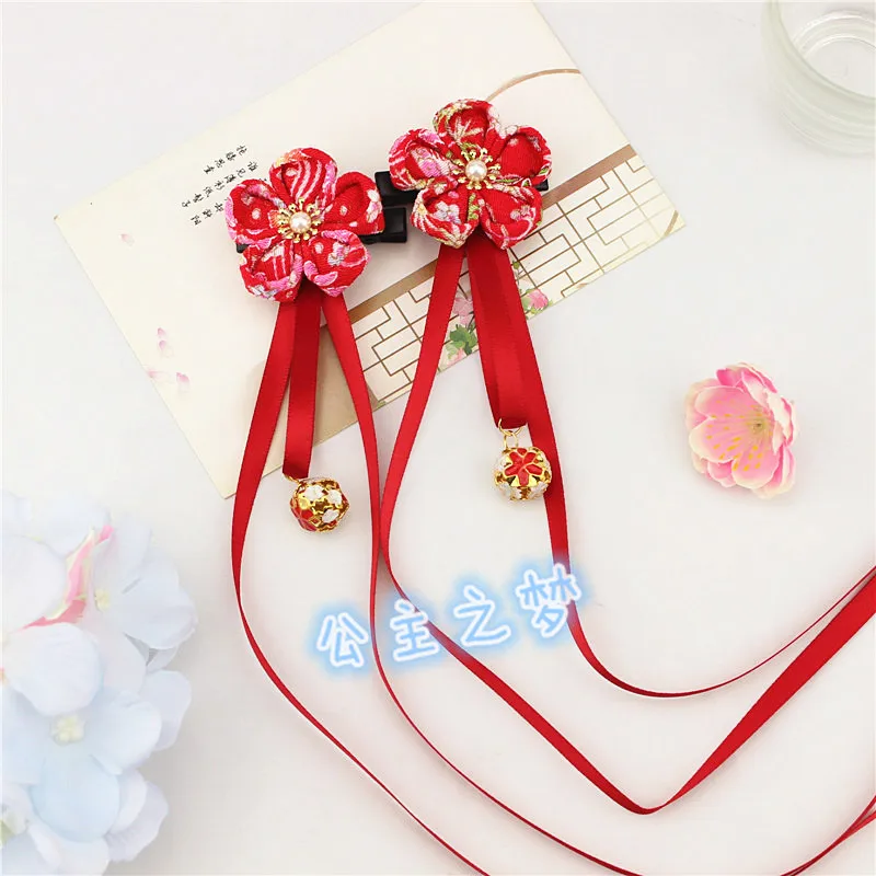 

Japanese Style Hair Clip Tassel Kanzashi Ribbon Bell Ornament Girls Festival Graduation Wedding Ceremony Kimono Yukata HW022-04