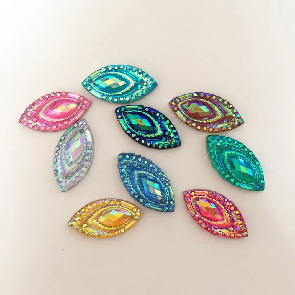 60PCS Random mixed AB Resin Horse eye Flatback Rhinestone Wedding decoration 2 Hole C94A