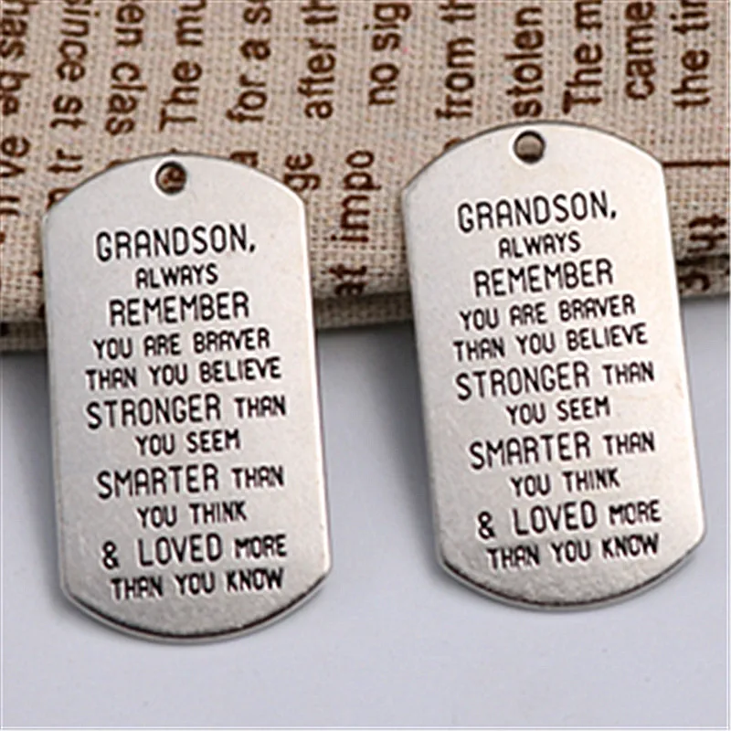 2pcs Silver Color grandson always remember you are braver than you believe stronger than you seem smarter charm alloy pendant