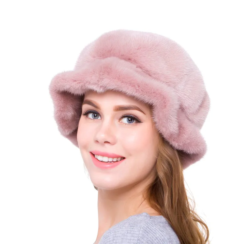 New Winter Ladies' Warm Hat Real Mink Suede Leather Handmade Natural Fur Hat Fashion woman Personality Lace real Mink Hat