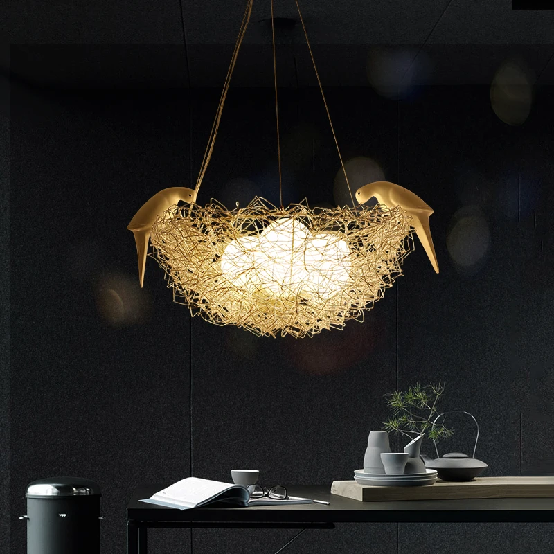 

Glass Bird Egg Hanglamp Nordic Pendant Light Fixtures Bedroom Dining Lampara Techo Colgante Bird's Nest Aluminum Pendant Lamp