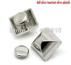 Free shipping -30 Sets Silver Tone Square Pyramid Spike Rivet Studs Spots 12mmx12mm 7mm Bag Leather Clothes J1765